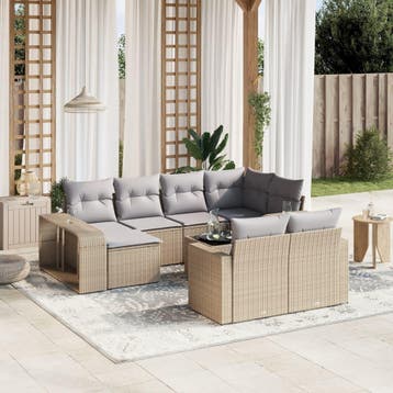vidaXL 11-delige Tuinset met kussens poly rattan beige, Verzenden