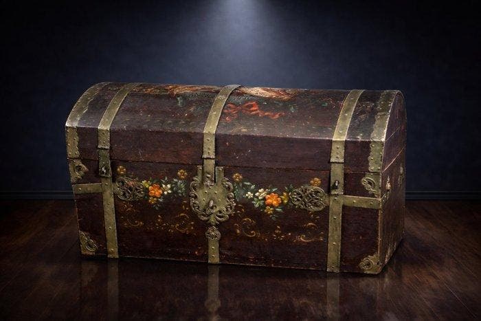Kist - Polychroom hout - gedateerd: 1777, Antiek en Kunst, Antiek | Overige Antiek