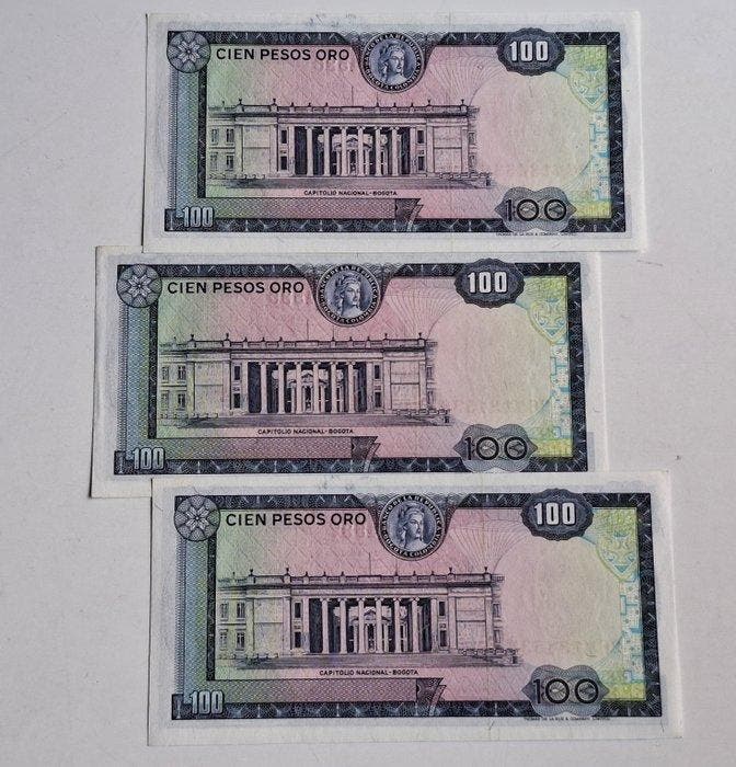Colombia. - 3 x 100 Pesos Oro 1974 - Pick 415a (Zonder, Postzegels en Munten, Bankbiljetten | Europa | Niet-Eurobiljetten