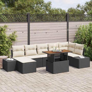 vidaXL Tuinbank Set 8 st Zwart Poly rattan, Jardin & Terrasse, Ensembles de jardin, Verzenden