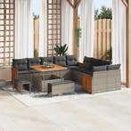 vidaXL Tuinbank Set 13 pcs Grijs Poly Riet en Poedergecoat, Verzenden, Nieuw