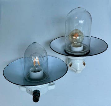 Plafonnier (2) - Porcelaine, Acier, Verre - Étable/jardin —, Antiquités & Art