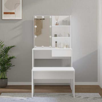 vidaXL Kaptafelset met LEDs bewerkt hout wit, Verzenden, Nieuw