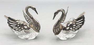Salière (2) - Plaqué(e) argent, Verre - Paire de salerons, Antiquités & Art