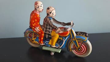 Mettoy - Jouet en étain - Duo Rider Clown Motorcyclist