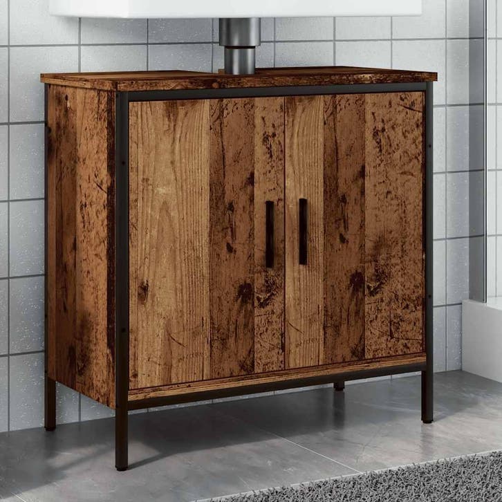 vidaXL Wastafelkast 60x30x60 cm bewerkt hout oud houtkleurig, Huis en Inrichting, Tafels | Kaptafels, Nieuw, Verzenden