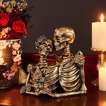 Figurine - Kissing skeleton couple with roses - Résine
