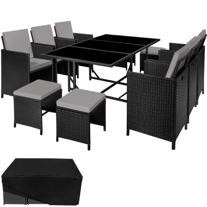 tectake Wicker zitgroep Malaga 6+4+1 met beschermhoes - zwar, Jardin & Terrasse, Ensembles de jardin, Envoi
