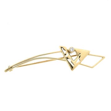 Gouden abstracte broche met zirconia, Handtassen en Accessoires, Broches, Gebruikt, Ophalen of Verzenden, Met edelsteen, Goud