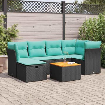 vidaXL 7-delige Loungeset met kussens poly rattan zwart, Verzenden, Nieuw, Loungeset