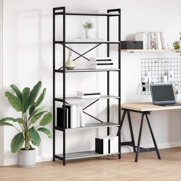 vidaXL Boekenplank 80 x 30 x 189,5 cm Bewerkt hout Grijs, Verzenden