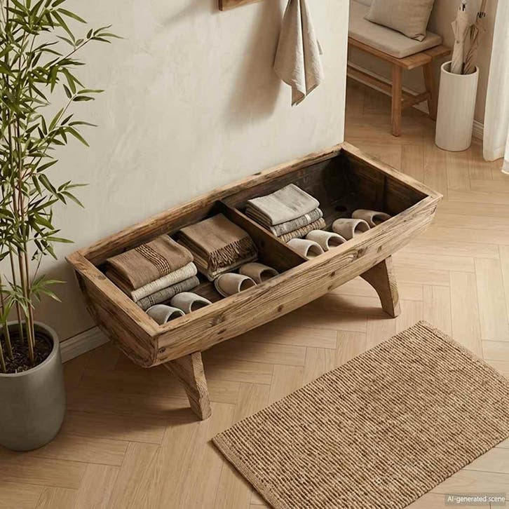 vidaXL Opbergbankje 103x51x44 cm massief hout en stof, Huis en Inrichting, Overige Huis en Inrichting, Nieuw, Verzenden