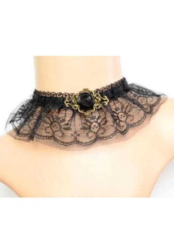 KIMU® Choker Ketting Zwart Kant Steampunk Kraagje Tandwieltj, Ophalen of Verzenden
