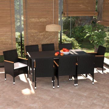 vidaXL 9-delige Tuinset met kussens poly rattan zwart, Verzenden, Nieuw, Tuinset