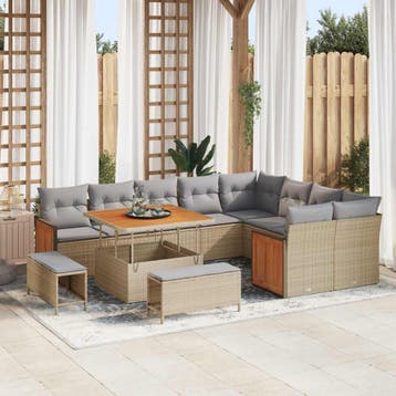 vidaXL Tuinbank Set met kussen 12 pcs Beige en Lichtgrijs, Verzenden, Nieuw