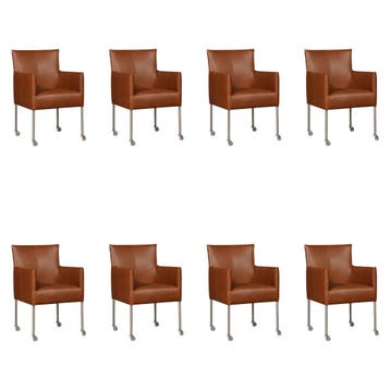 Set van 8 Leren eetkamerstoelen Desire - Granada Savannah, Ophalen of Verzenden, Nieuw, Leer, Eén