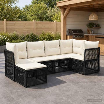 vidaXL Tuinbank Set 6 st Zwart poly rattan, Verzenden, Nieuw
