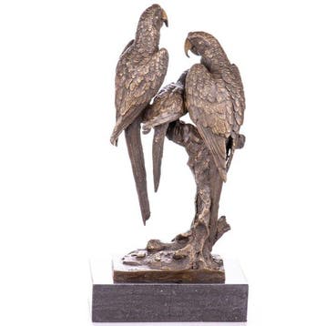 Figuur - Bronzefigur Papageien 38CM - Brons, Marmer