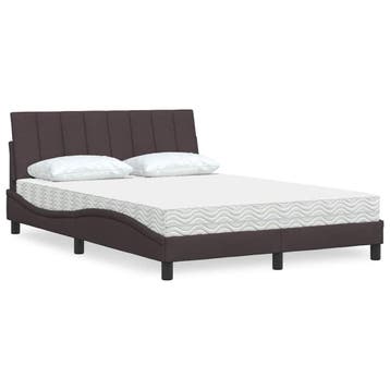 vidaXL Bed met matras Hanko stof donkerbruin 140x200 cm, Verzenden, Nieuw