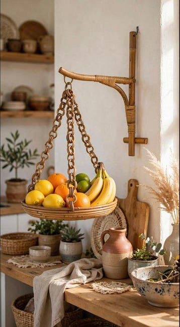 Fruitmand - Bamboe, Rattan - Pottenhouder
