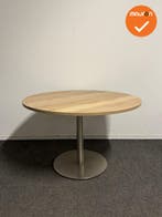 Ronde tafel - 120 cm - Trompetvoet in chroom - bladkleur naa, Vergader- of Presentatieruimte, Ophalen of Verzenden, Gebruikt, Tafel