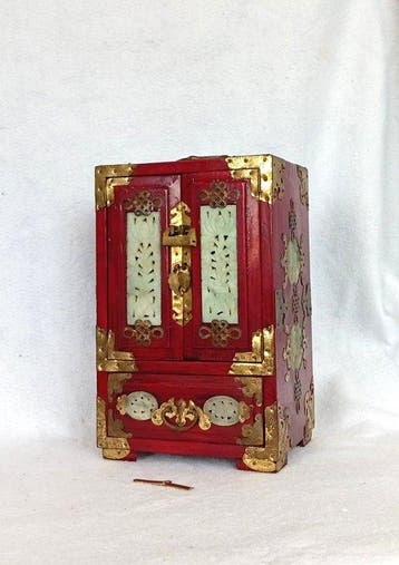 Boîte à bijoux - Coffre de voyage - Laiton doré - cadenas et