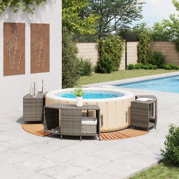 vidaXL Hottub-ombouw poly rattan massief acaciahout grijs, Verzenden