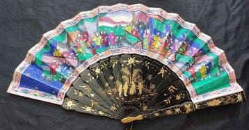 Handwaaier - vouwwaaier - Bamboe en papier - Antieke Chinese, Antiek en Kunst