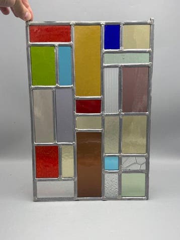Glas-in-loodraam - 1960-1970 - geometrische compositie, Antiek en Kunst