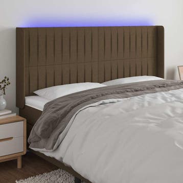 vidaXL Hoofdbord LED 203x16x118/128 cm stof donkerbruin, Verzenden