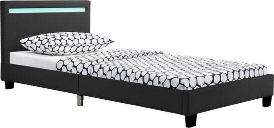 2dekans | Gestoffeerd Bed Verona - 90 x 200 cm - Zwart - LED, Maison & Meubles, Chambre à coucher | Lits, Enlèvement ou Envoi