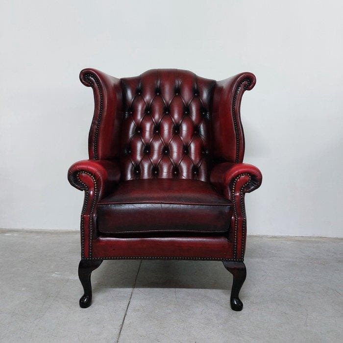 Chesterfield style - Fauteuil - Koningin Anne - Leder, Hout, Antiquités & Art, Curiosités & Brocante