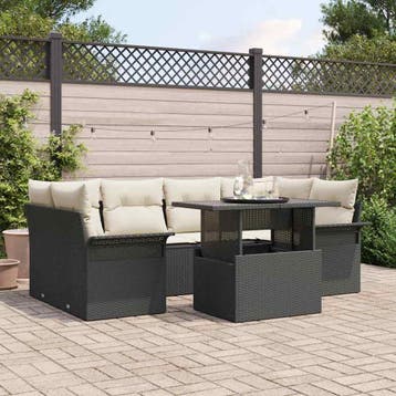 vidaXL Tuinbank Set 7 st Zwart [Synthetisch]: Poly Riet, Verzenden, Nieuw