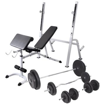 vidaXL Trainingsbank met gewichtenrek en halterset 90 kg, Verzenden, Nieuw