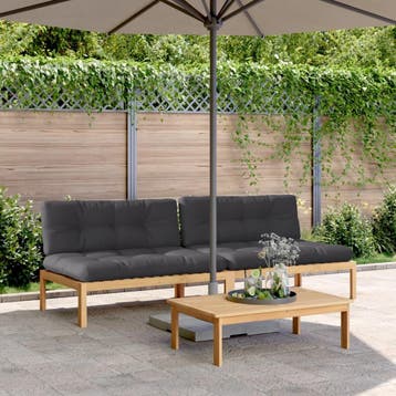 vidaXL Tuinmiddenbanken 2 st pallet met kussens massief, Verzenden, Nieuw