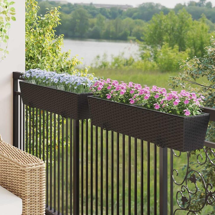vidaXL Balkon 2 st Zwart 80 x 17 x 17 cm Metaal, Jardin & Terrasse, Pots de fleurs, Envoi