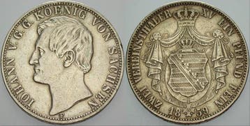 Vereinsdoppeltaler, daalder 1859 Sachsen Johann 1854-1873, Verzenden