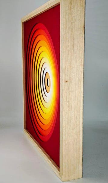Max Modolo - Relief, circLe - 49 cm - Carton, bois naturel -
