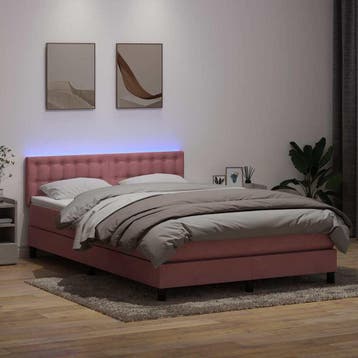 vidaXL Boxspring met matras en LED fluweel roze 160x210 cm, Verzenden, Nieuw