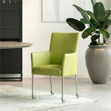 Set van 6 Leren eetkamerstoelen Comfort met wieltjes -, Ophalen of Verzenden, Nieuw, Leer