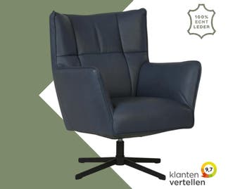 Leren draaifauteuil Lovely - Massif Azzurro (blauw), Huis en Inrichting, Fauteuils, Nieuw, Ophalen of Verzenden, 75 tot 100 cm