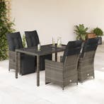 vidaXL 5-delige Bistroset met kussens poly rattan grijs, Verzenden