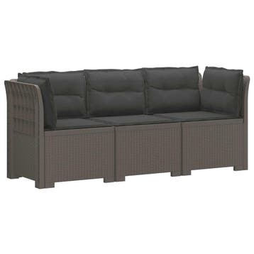 vidaXL 3-Zits Tu bank met Kussens Rattan Look PP Lichtgrijs, Verzenden