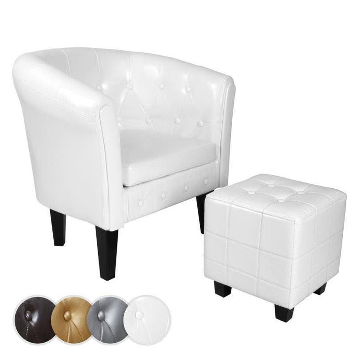 Fauteuil met armleuning - Relaxstoel - Met Hocker - Wit - MI, Huis en Inrichting, Fauteuils, Nieuw, Verzenden