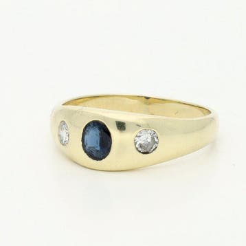 Bague - 14 carats Or jaune - 0.47ct. tw. Saphir - Diamant