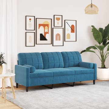 vidaXL Driezitsbank met sierkussens 180 cm fluweel blauw, Verzenden