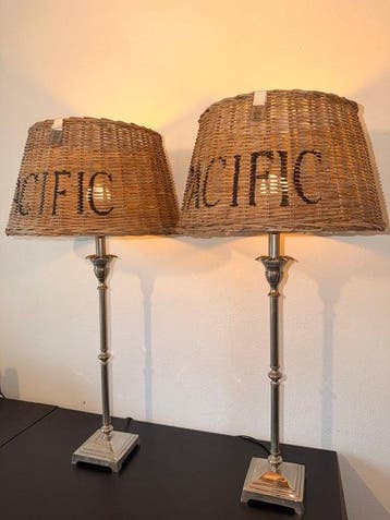 Rivièra Maison - Tafellamp - Chroom, Rattan - Set Pacific