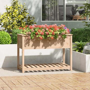 vidaXL Plantenbak met schap 111,5x54x81 cm massief, Verzenden