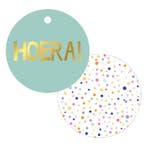 3x Cadeaulabel Rond Confetti HOERA (Per 3 stuks), Divers, Ophalen of Verzenden