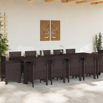 vidaXL Tuin Eettafel Set 13 st Bruin en Antraciet Poly riet, Tuin en Terras, Verzenden, Nieuw